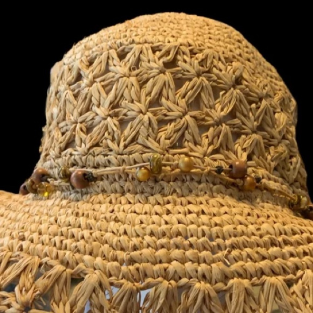 Scala. natural fiber Women’s hat beaded detail - Picture 2 of 11